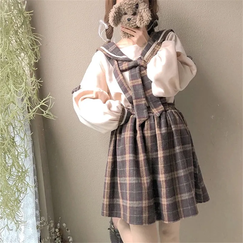 [ @bambiskii ] "PLAID BOW COLLAR" SHIRT/OVERALLS/SUSPENDER SKIRT K092409