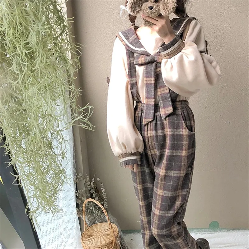 [ @bambiskii ] "PLAID BOW COLLAR" SHIRT/OVERALLS/SUSPENDER SKIRT K092409