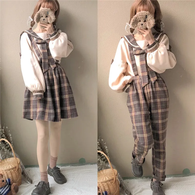 [ @bambiskii ] "PLAID BOW COLLAR" SHIRT/OVERALLS/SUSPENDER SKIRT K092409