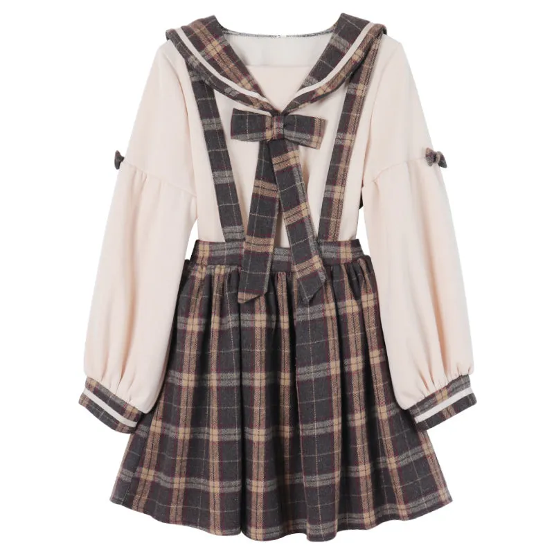 [ @bambiskii ] "PLAID BOW COLLAR" SHIRT/OVERALLS/SUSPENDER SKIRT K092409