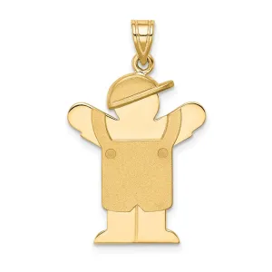 14k Yellow Gold Solid Engravable Boy in Overalls with Hat on Left Charm