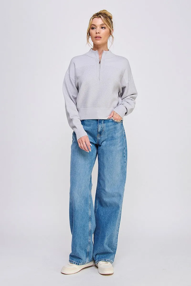 3/4 ZIP SWEATER- SOFT GRAY