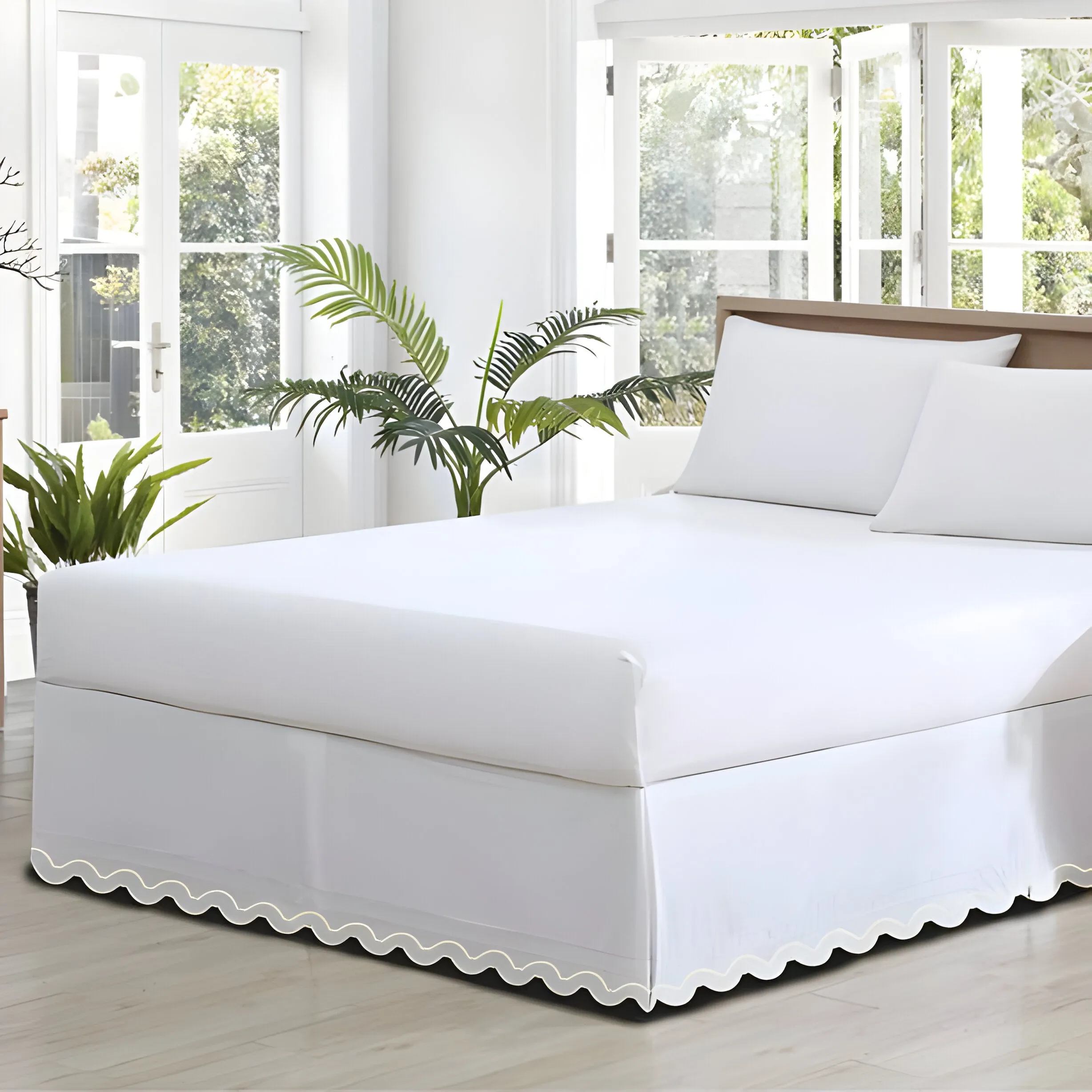 400TC Reverse U Shape Solid Cotton Embroidery Tailored Bed Skirt