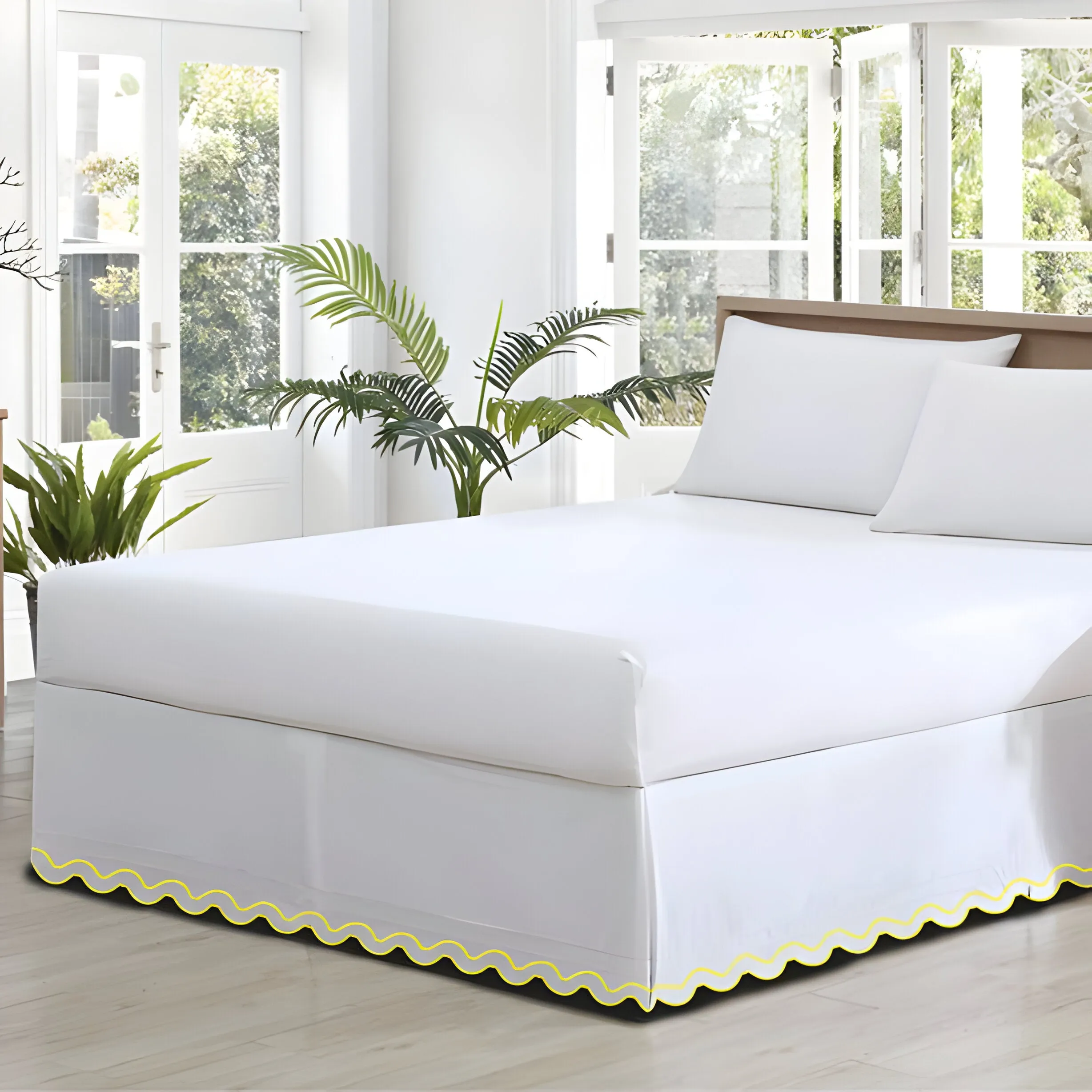 400TC Reverse U Shape Solid Cotton Embroidery Tailored Bed Skirt