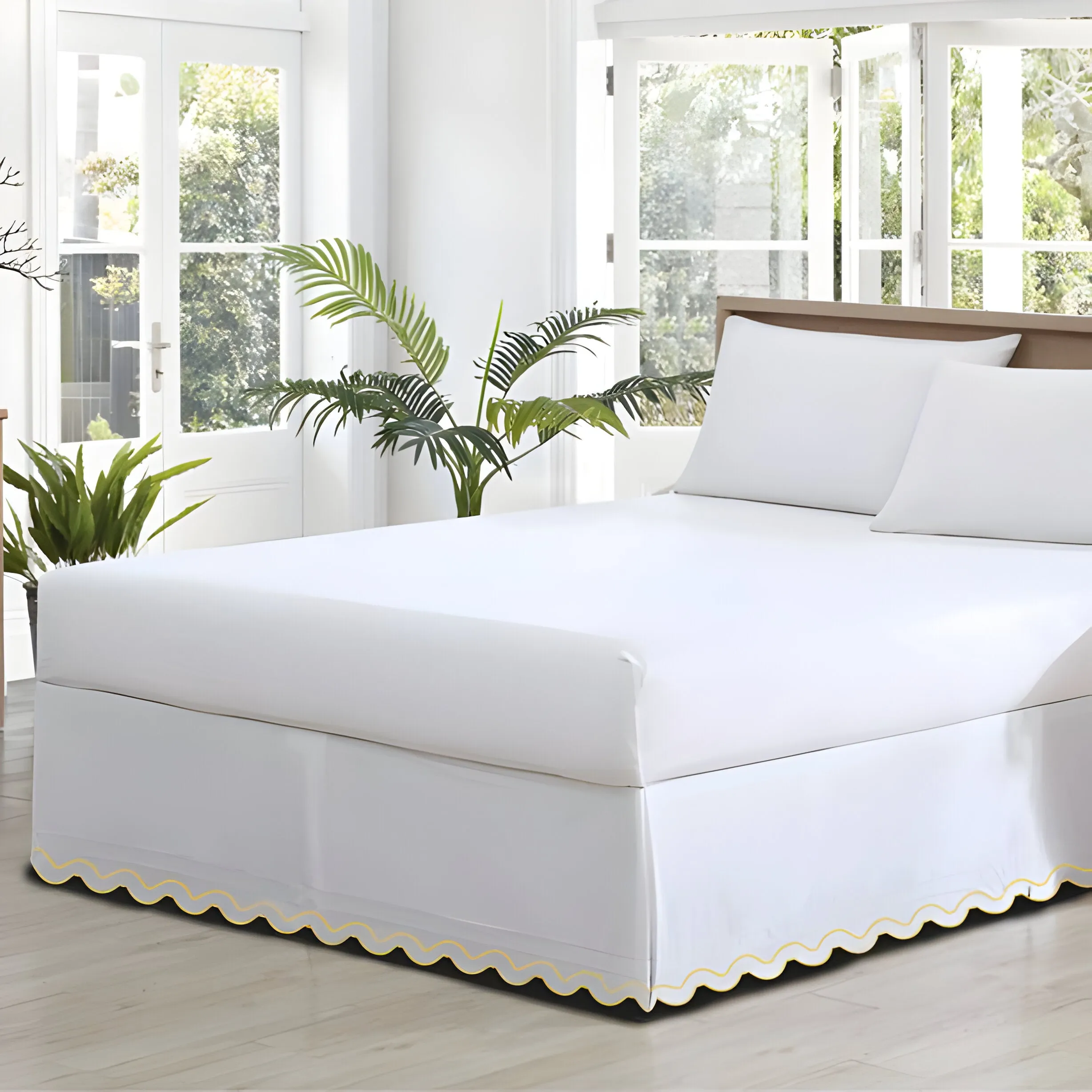 400TC Reverse U Shape Solid Cotton Embroidery Tailored Bed Skirt