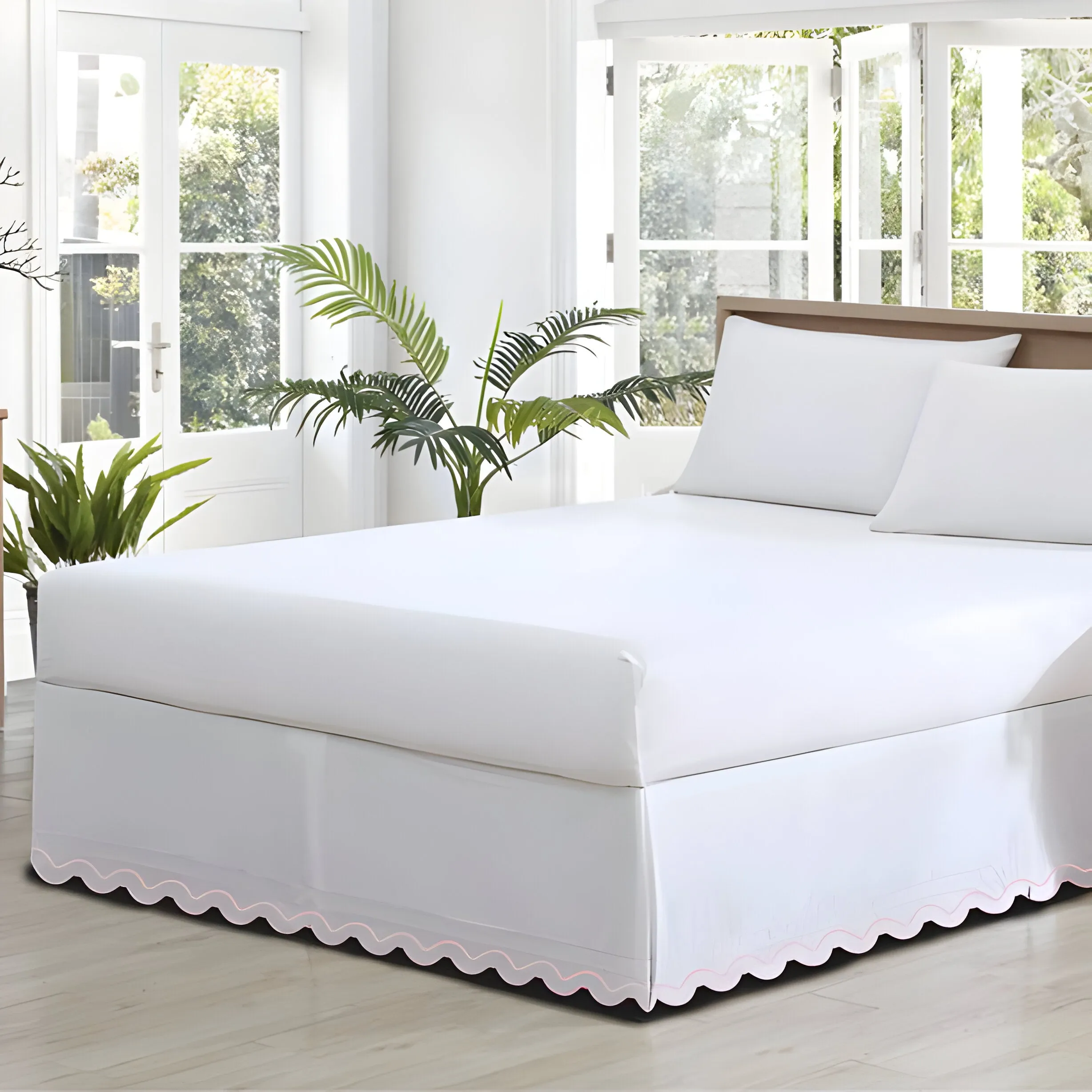 400TC Reverse U Shape Solid Cotton Embroidery Tailored Bed Skirt