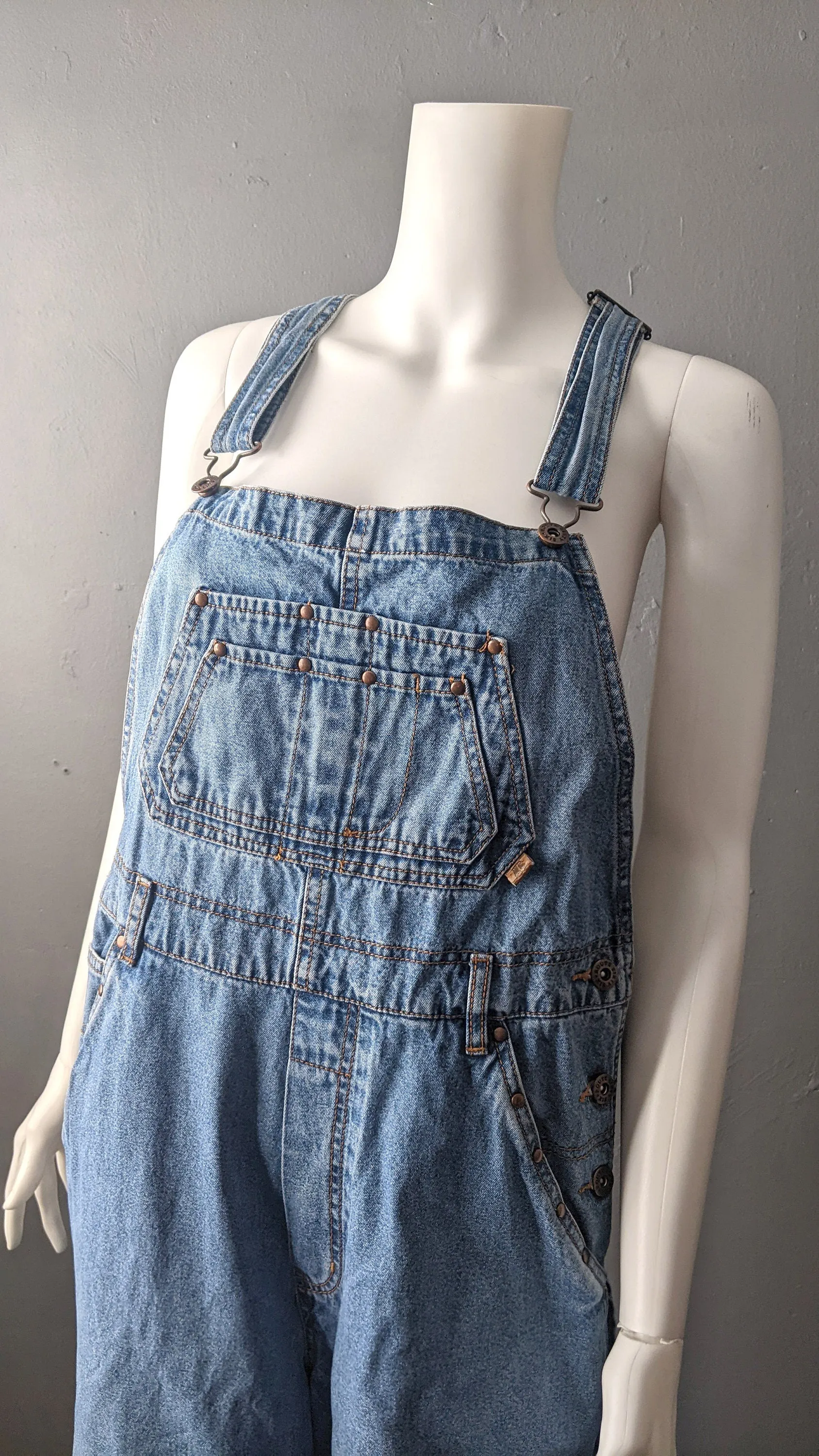 90s Route 66 Dungarees, Stonewash Denim Workwear Bib Overalls, 39 waist