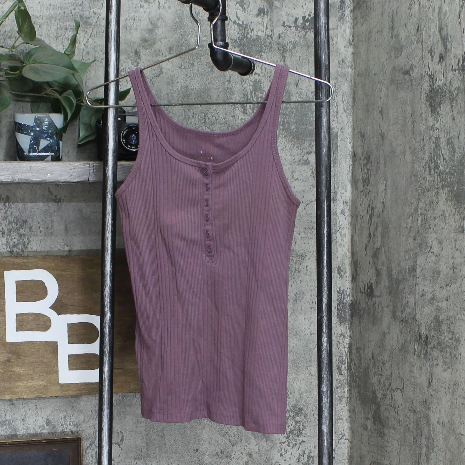 A New Day Women's Button Placket Rib Knit Tank Top Purple XS