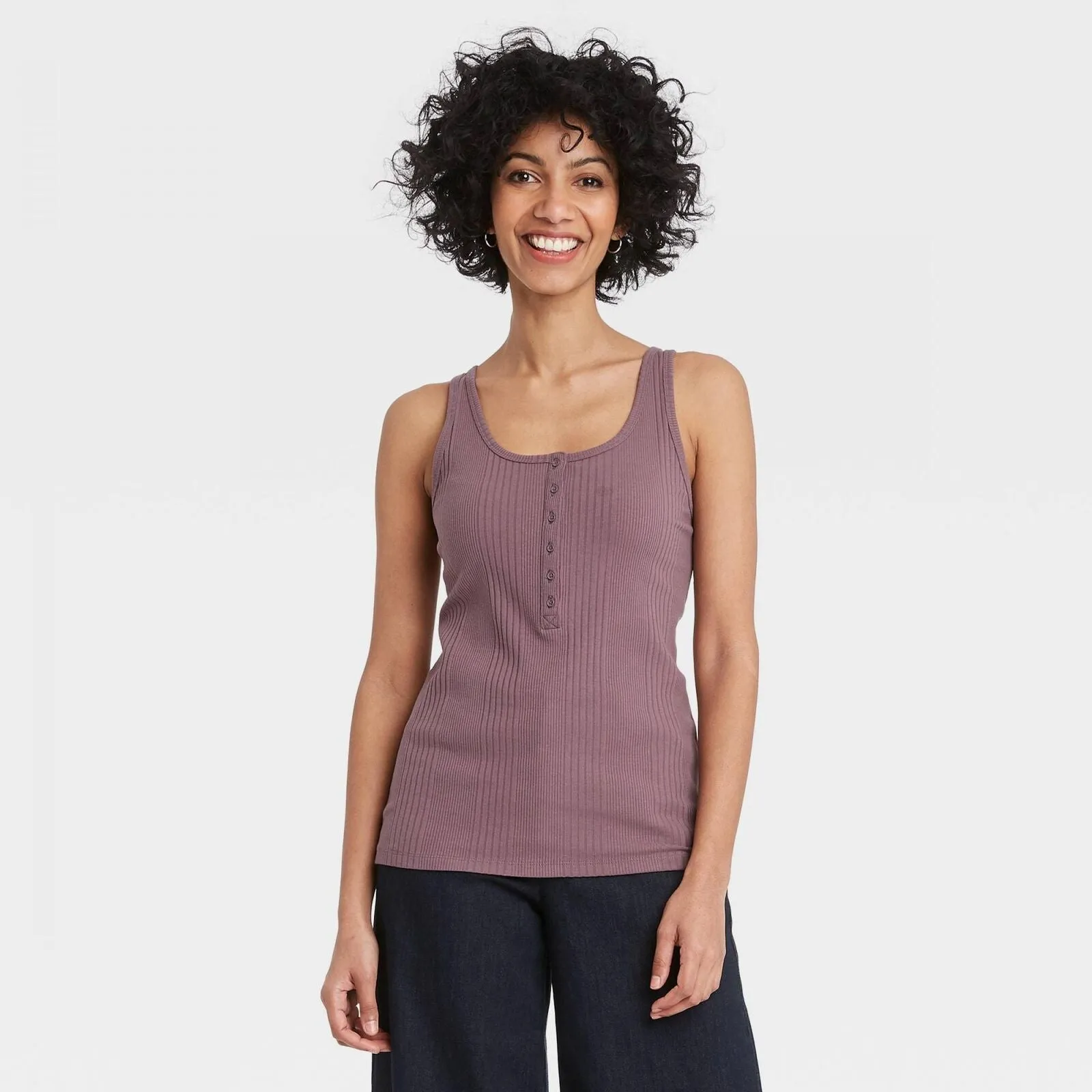 A New Day Women's Button Placket Rib Knit Tank Top Purple XS