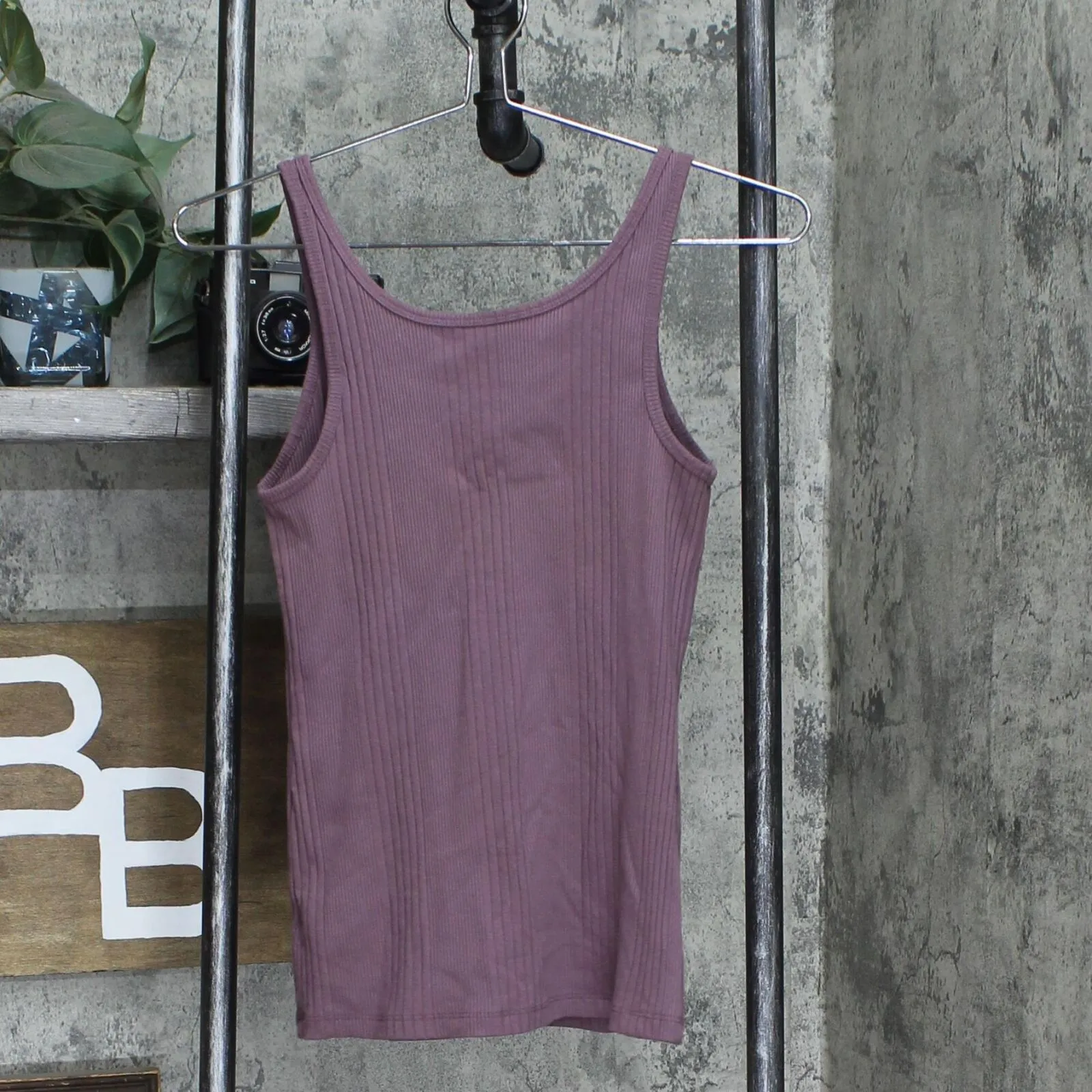 A New Day Women's Button Placket Rib Knit Tank Top Purple XS