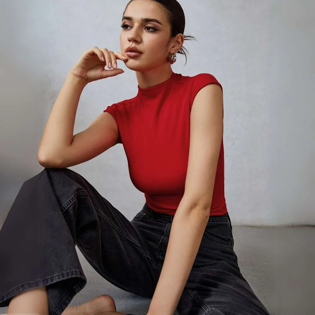 Adira™ | Mock Neck Fitted Top