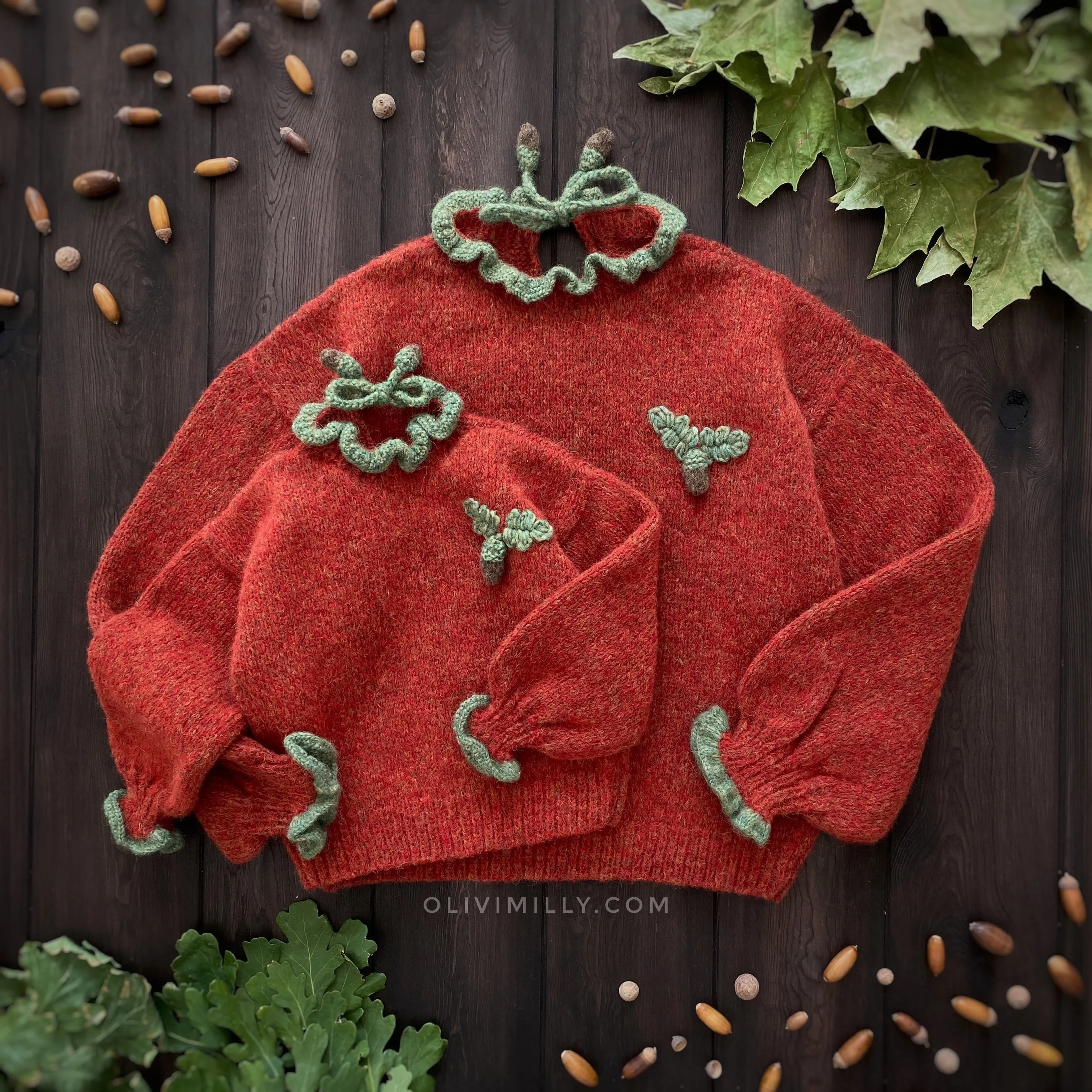Adult Acorns Pullover | Red-orange
