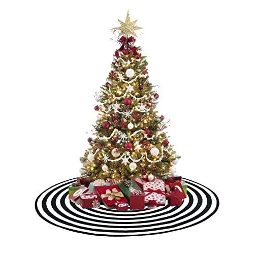 AHOOCUSTOM Black and White Christmas Tree Skirt, Rustic Farmhouse Christmas Decorations Ornaments, 36 Inch Tree Skirt Mat Decor for Merry Xmas Holiday
