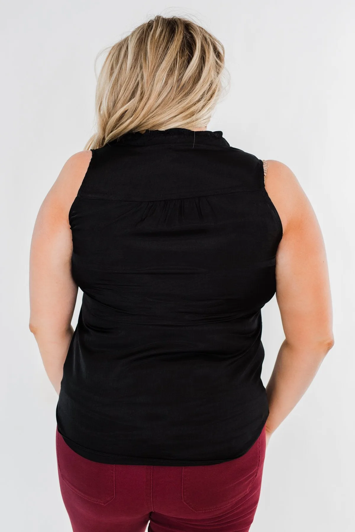 Always Had A Feeling Ruffled Tank Top- Black