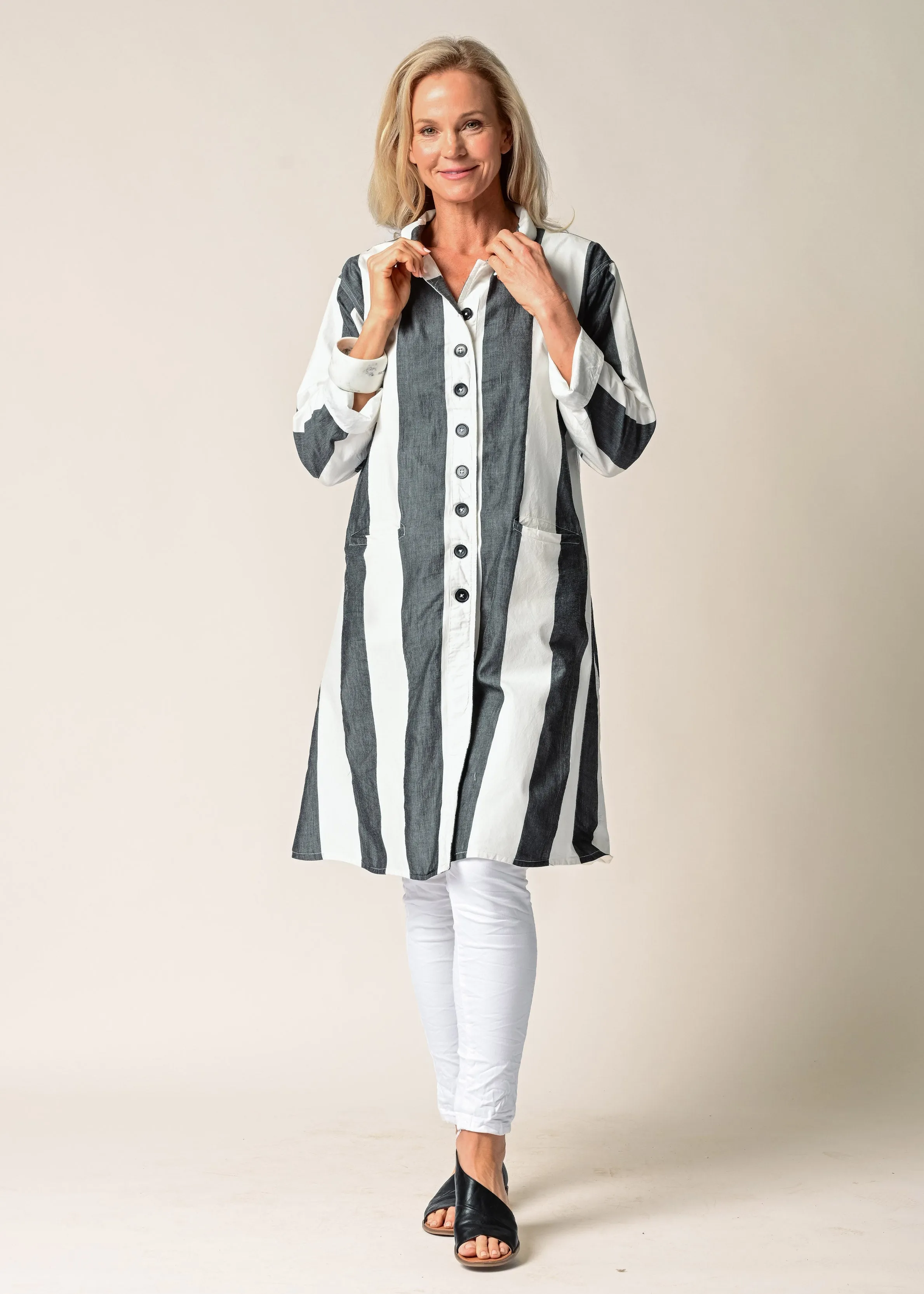 Anthea Cotton Jacket in Granite Stripe