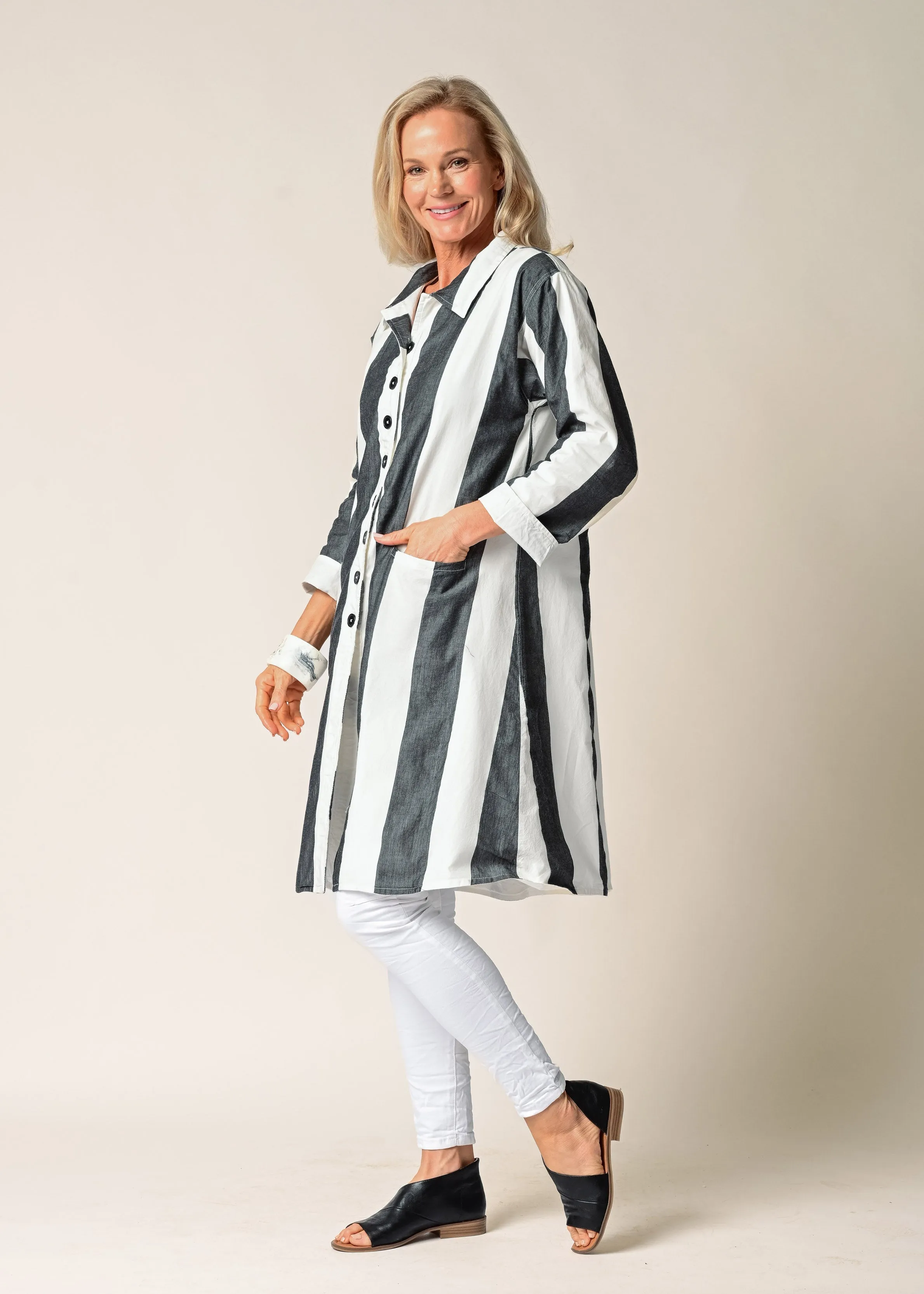 Anthea Cotton Jacket in Granite Stripe