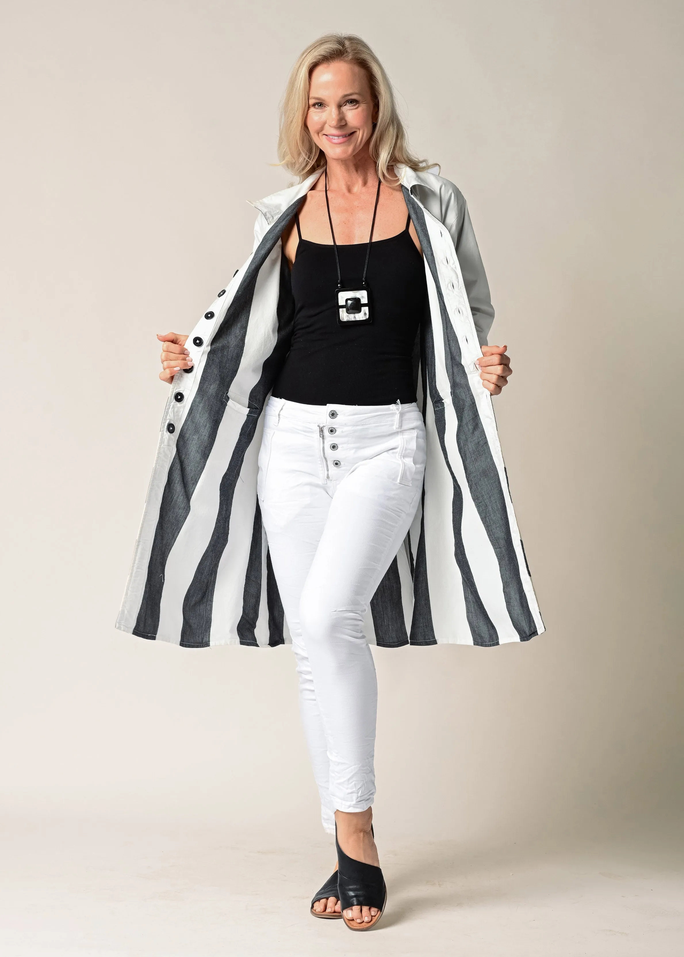 Anthea Cotton Jacket in Granite Stripe