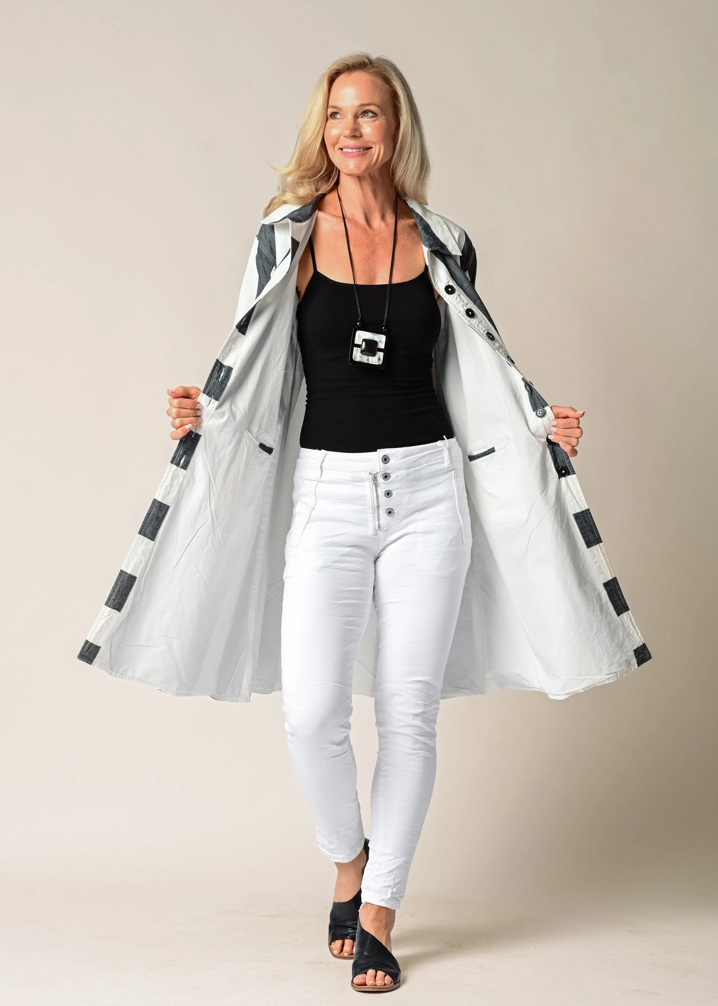 Anthea Cotton Jacket in Granite Stripe