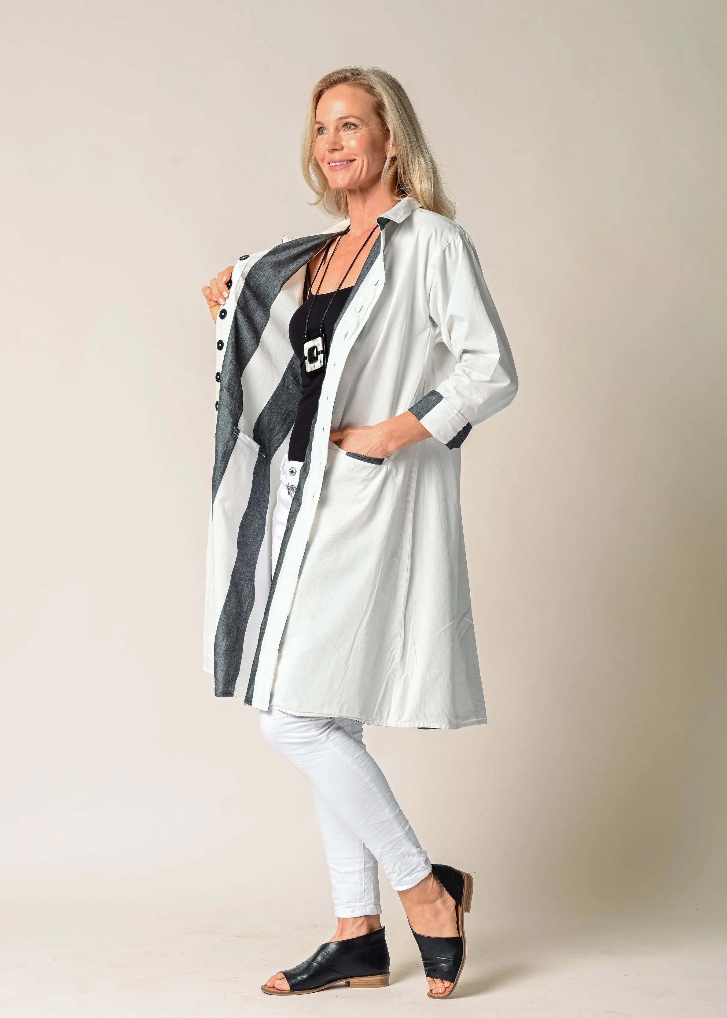 Anthea Cotton Jacket in Granite Stripe