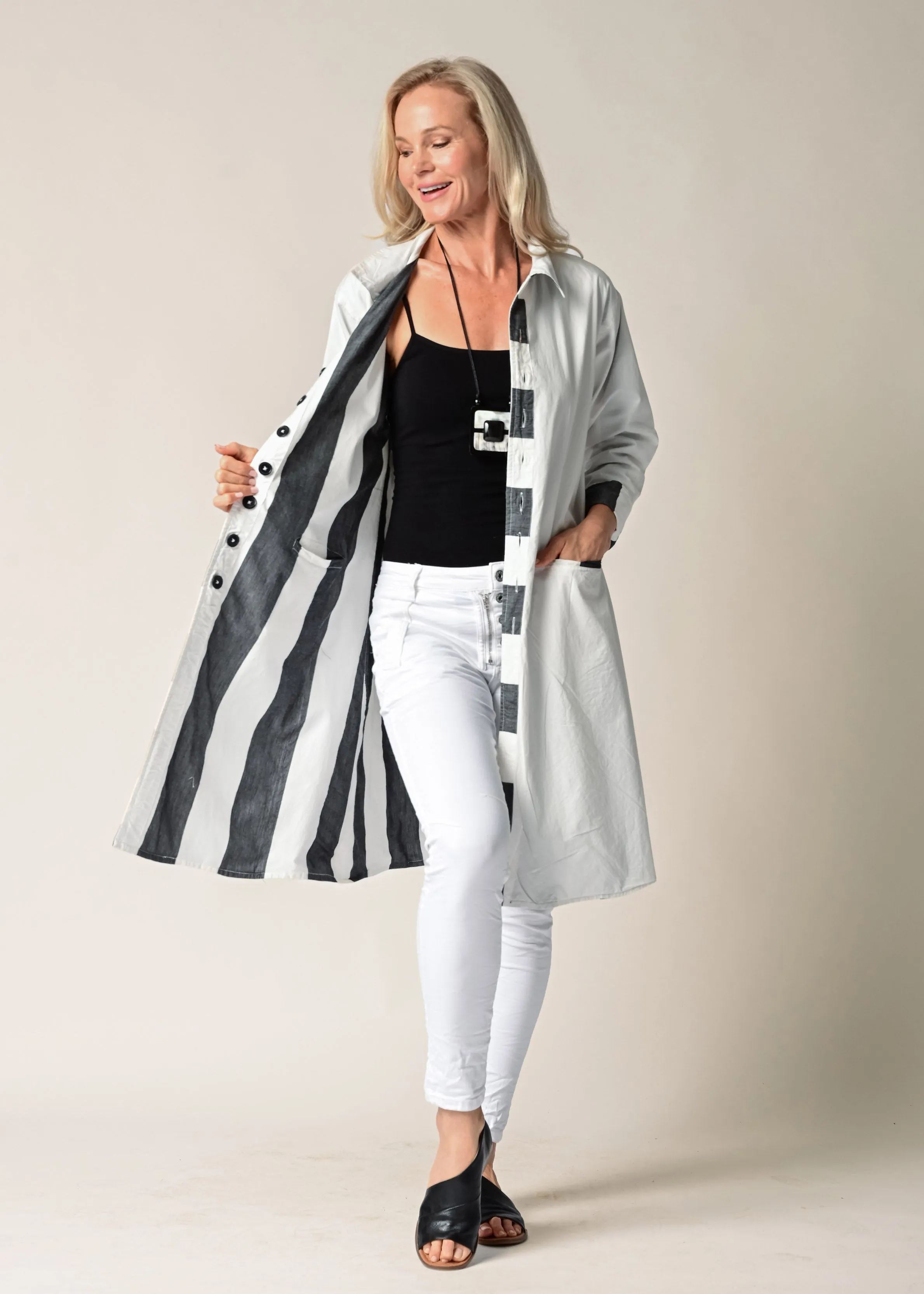 Anthea Cotton Jacket in Granite Stripe