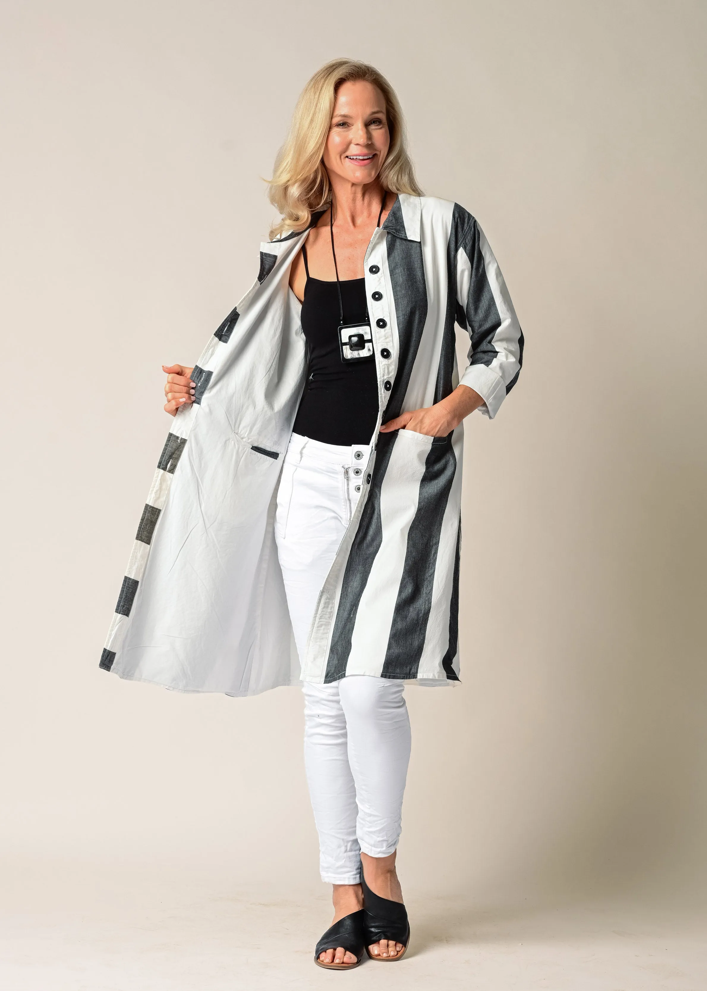 Anthea Cotton Jacket in Granite Stripe