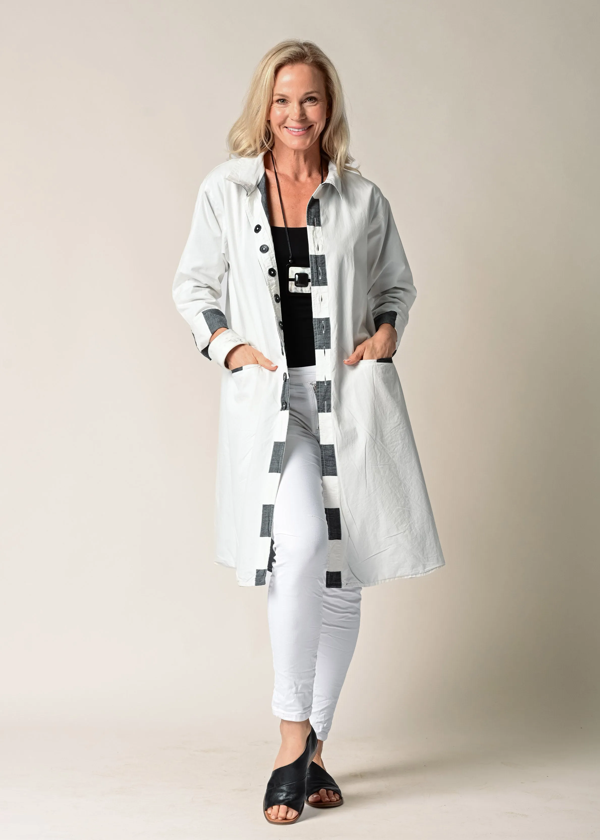 Anthea Cotton Jacket in Granite Stripe