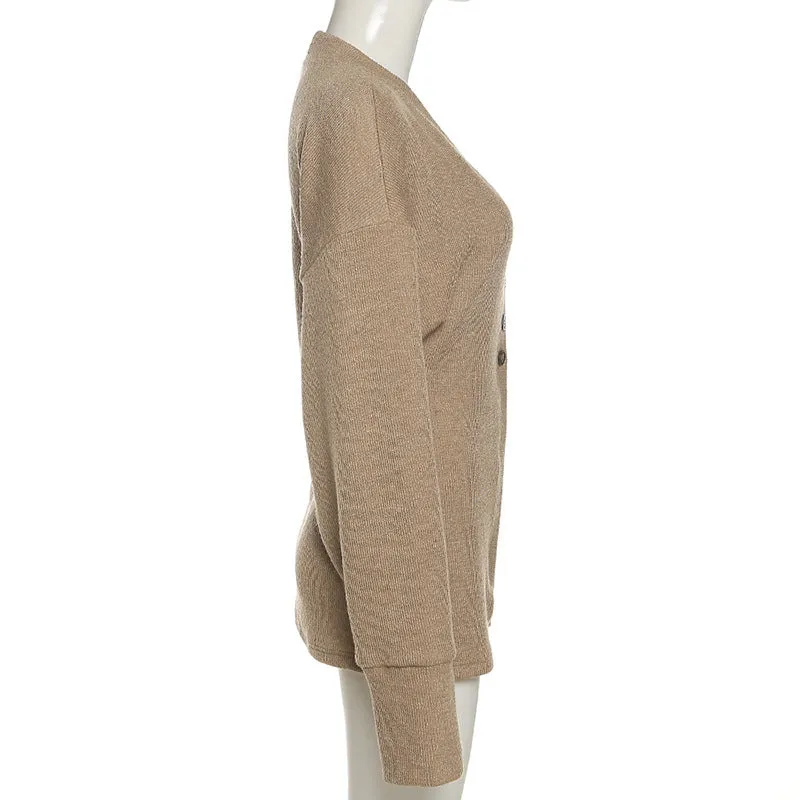Autumn New Fashion Women's V-Neck Mid-Length Single-Breasted Long-Sleeve Knitted Coat. C-240826-1
