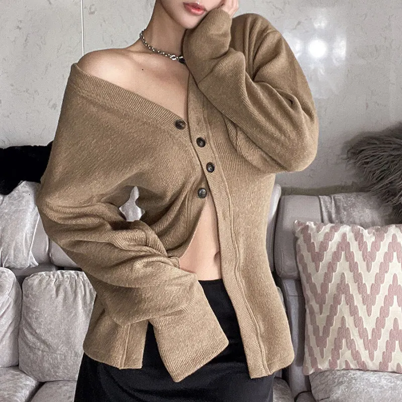 Autumn New Fashion Women's V-Neck Mid-Length Single-Breasted Long-Sleeve Knitted Coat. C-240826-1
