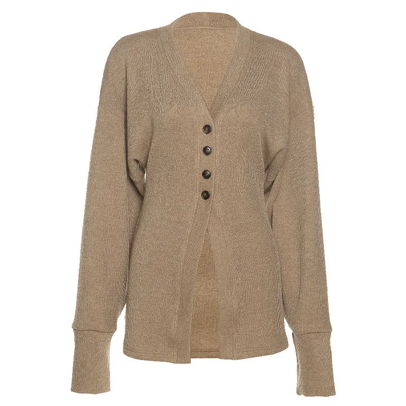 Autumn New Fashion Women's V-Neck Mid-Length Single-Breasted Long-Sleeve Knitted Coat. C-240826-1