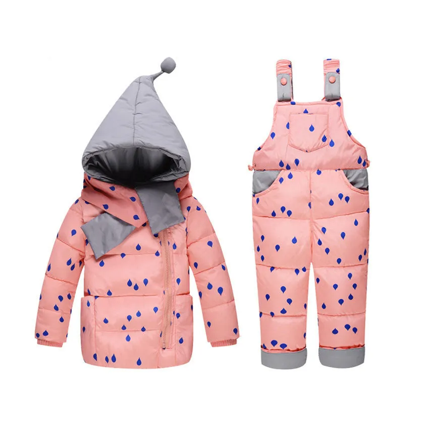 Baby girls boys winter down clothes set Suitable 10-24 months kids Cute diy snow wear thicken down jacket overalls two pcs suit