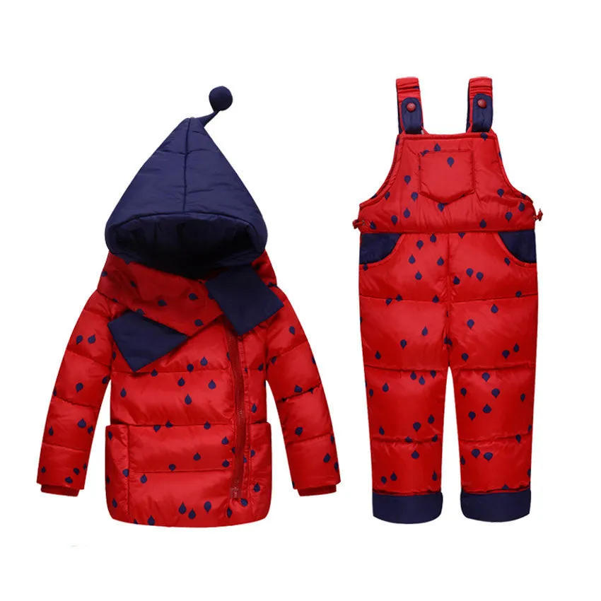 Baby girls boys winter down clothes set Suitable 10-24 months kids Cute diy snow wear thicken down jacket overalls two pcs suit