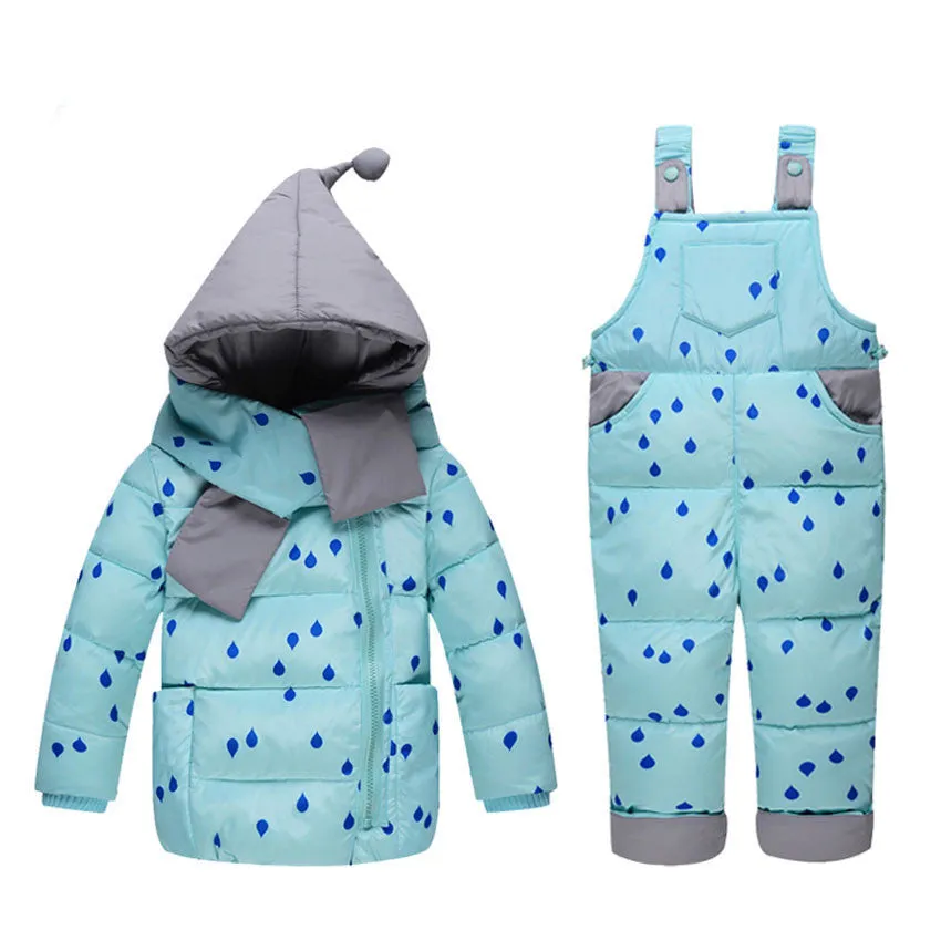 Baby girls boys winter down clothes set Suitable 10-24 months kids Cute diy snow wear thicken down jacket overalls two pcs suit