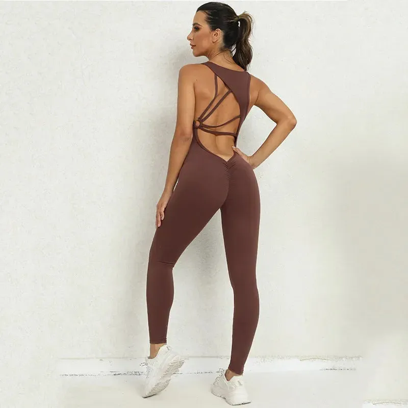 Backless Gym Jumpsuit - Women's Push Up Yoga Workout Clothes