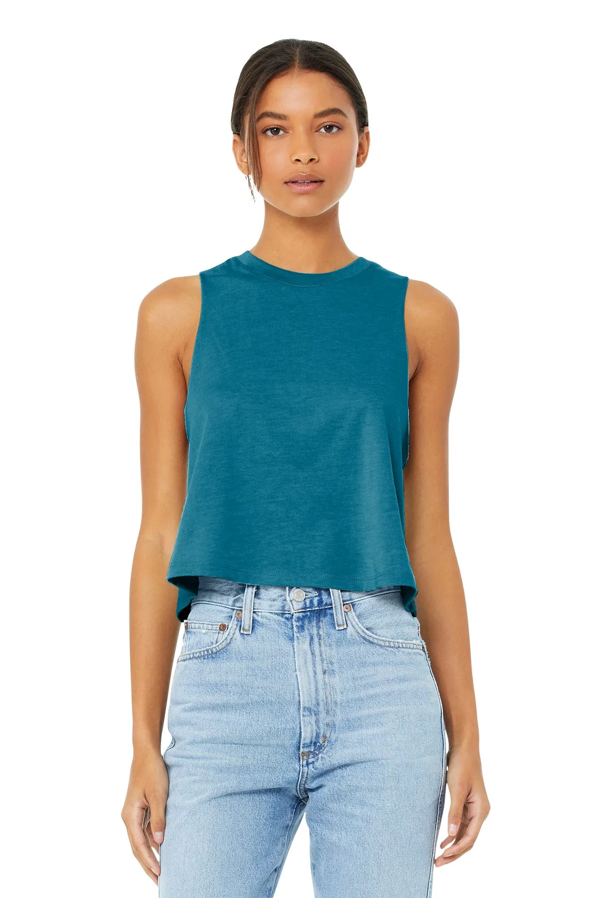 BELLA CANVAS  Women's Racerback Cropped Tank. BC6682 Heather Deep Teal
