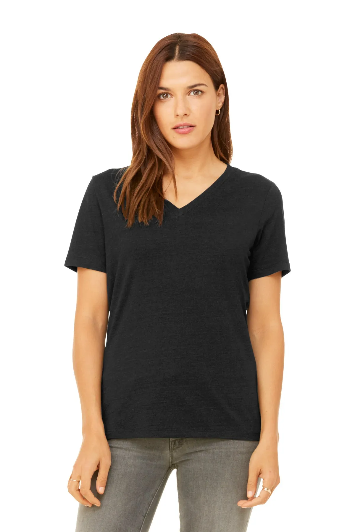 BELLA CANVAS Women's Relaxed Heather CVC V-Neck Tee BC6405CVC Black Heather