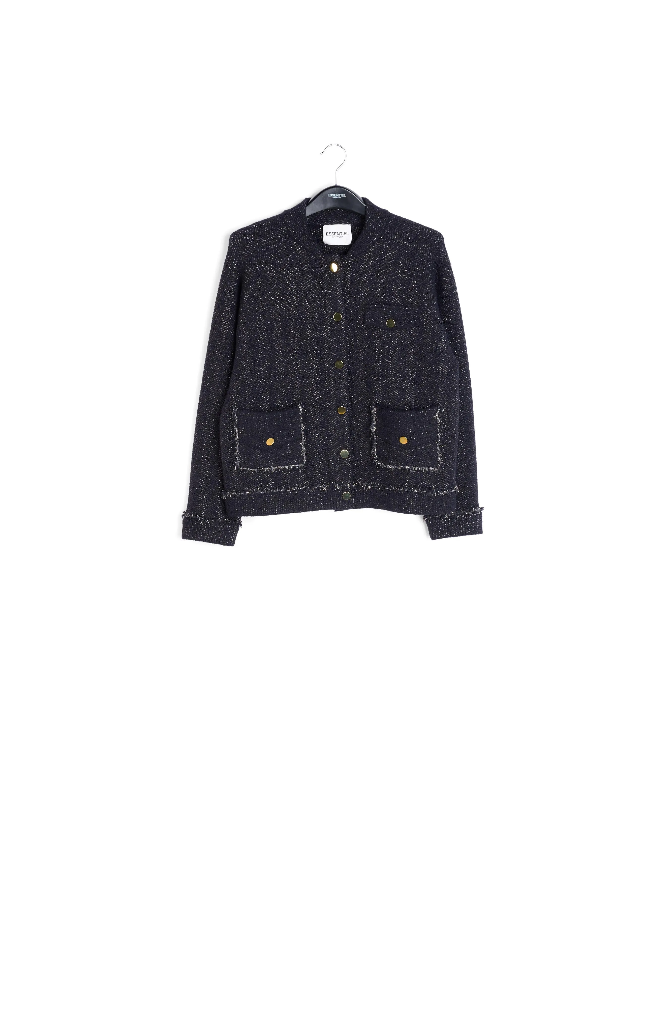 Black knitted short jacket with lurex details
