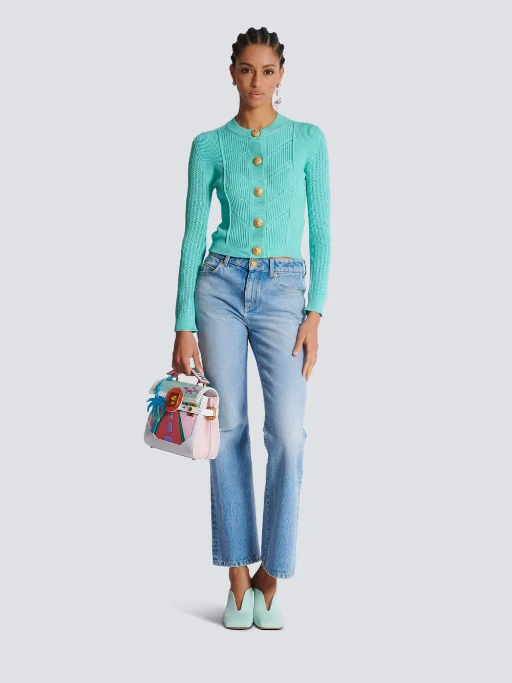 Blue Cropped Knit Cardigan