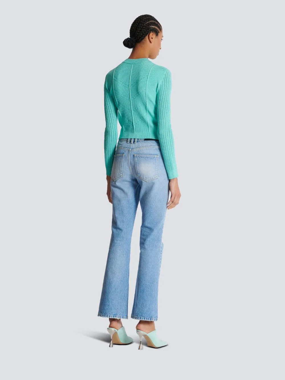 Blue Cropped Knit Cardigan