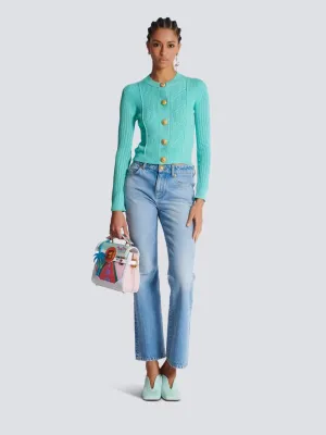 Blue Cropped Knit Cardigan
