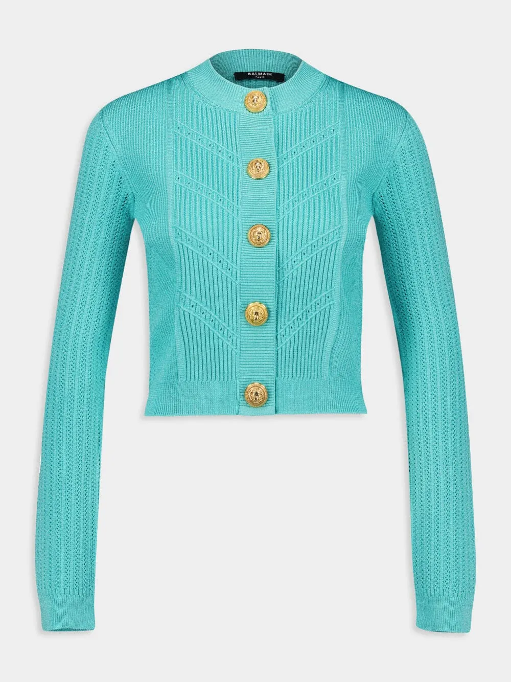 Blue Cropped Knit Cardigan