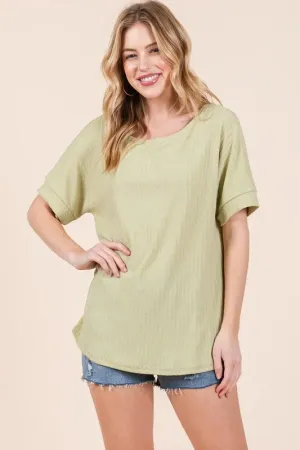 BOMBOM Rib Knit Short Sleeve T-Shirt