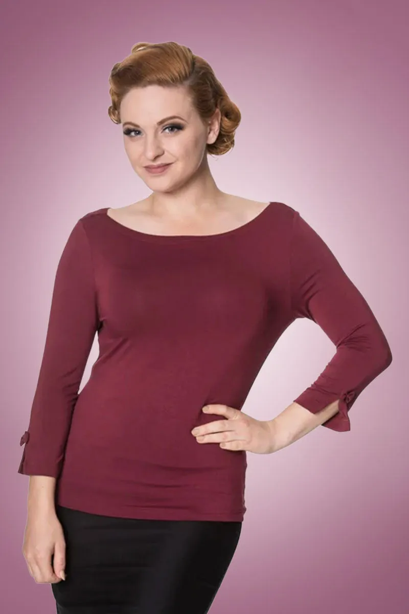Bondai Bow Sleeved Top in Burgundy