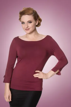 Bondai Bow Sleeved Top in Burgundy