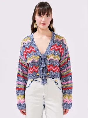 Boucle Cardigan - Zig Zag Navy