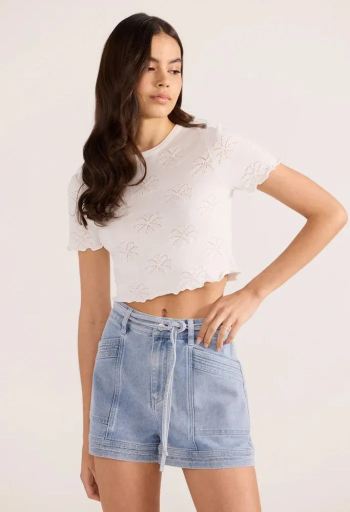 Bowie Pointelle Knit Tee-White
