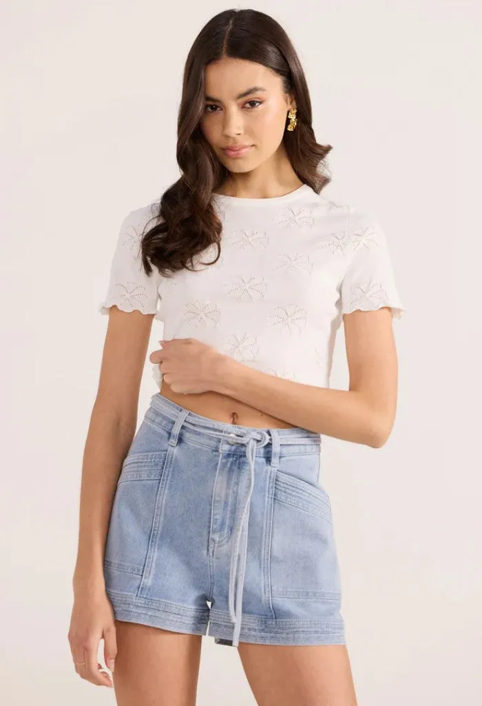 Bowie Pointelle Knit Tee-White