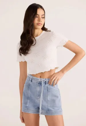 Bowie Pointelle Knit Tee-White