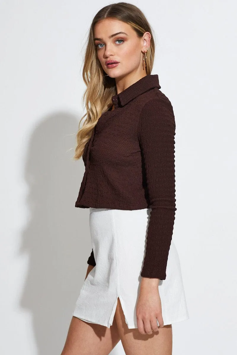 Brown Crop Top Long Sleeve