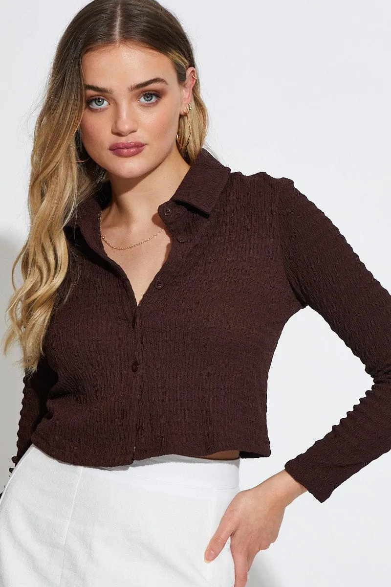Brown Crop Top Long Sleeve