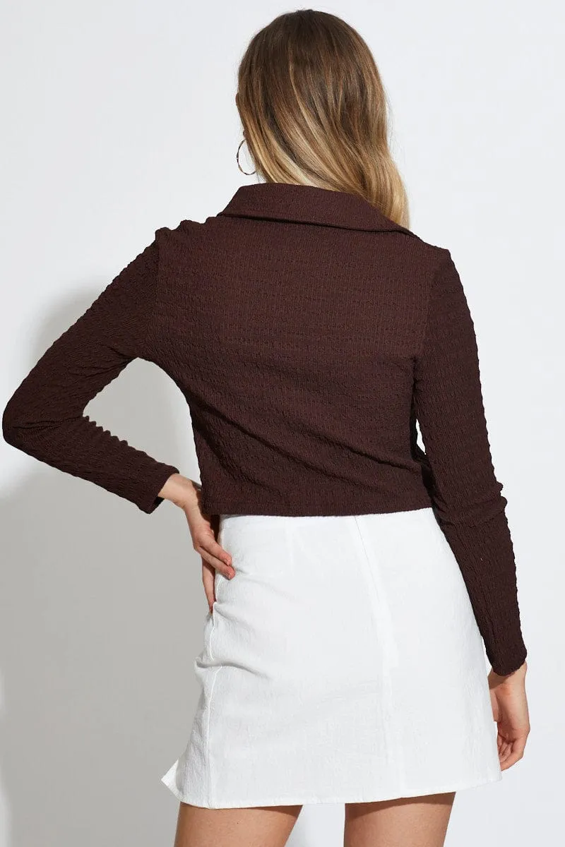 Brown Crop Top Long Sleeve